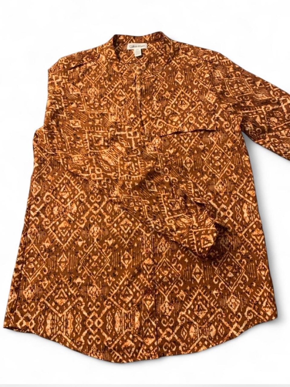 Calvin Klein Womens  Rust Patterned Button-Up Shirt size S